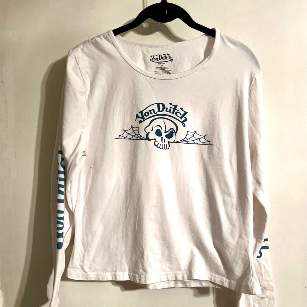 Von Dutch White Shirt‎ with Blue Skull Design